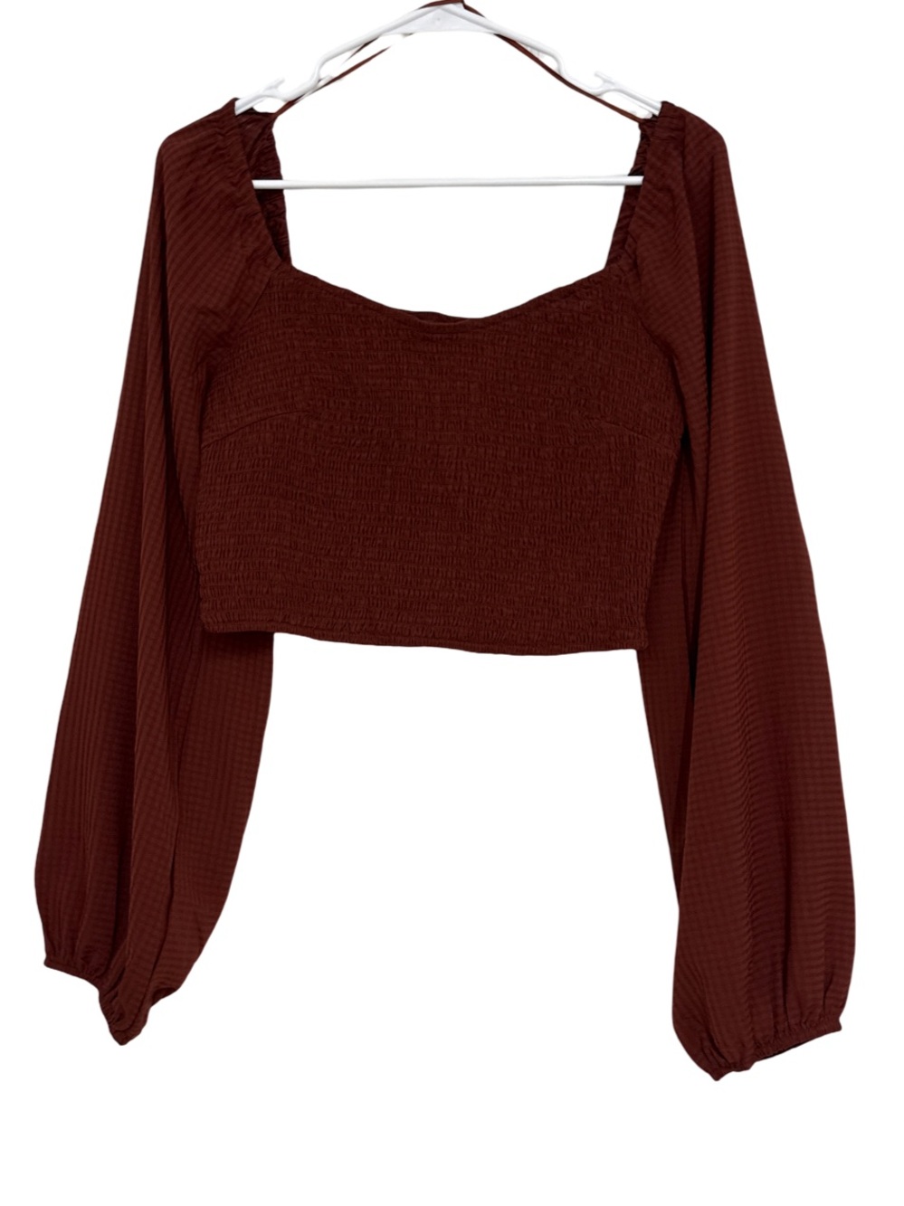 Altar’d State Long Sleeve Smocked Crop Top Blouse Women’s Small Rust